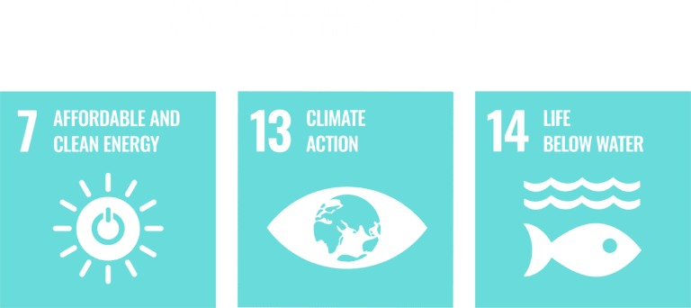 UN sustainable development goals icons 7 affordable energy 13 climate action 14 life below water